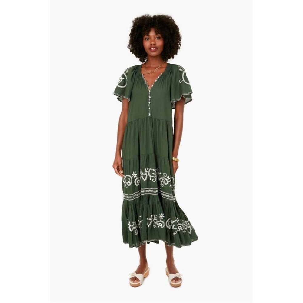 THE GREAT The Dark Forest Iris Embroidered Midi Dress Sz 1 (S)